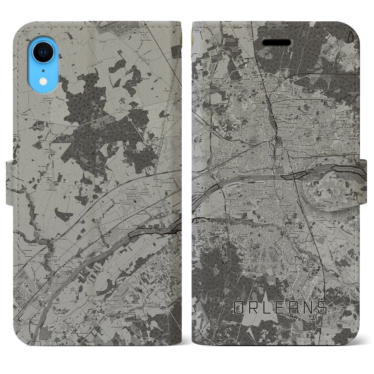 【オルレアン(フランス)】地図柄iPhoneケース(手帳タイプ)モノトーン・iPhone XR 用