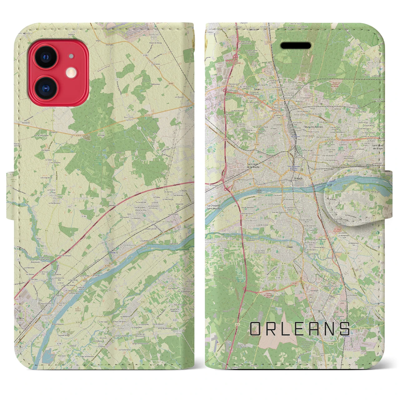 【オルレアン(フランス)】地図柄iPhoneケース(手帳タイプ)ナチュラル・iPhone 11 用