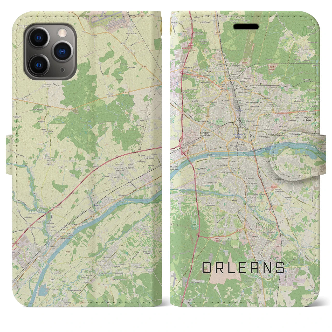 【オルレアン(フランス)】地図柄iPhoneケース(手帳タイプ)ナチュラル・iPhone 11 Pro Max 用