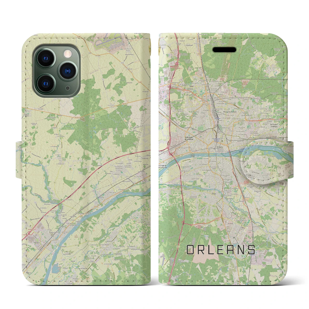 【オルレアン(フランス)】地図柄iPhoneケース(手帳タイプ)ナチュラル・iPhone 11 Pro 用