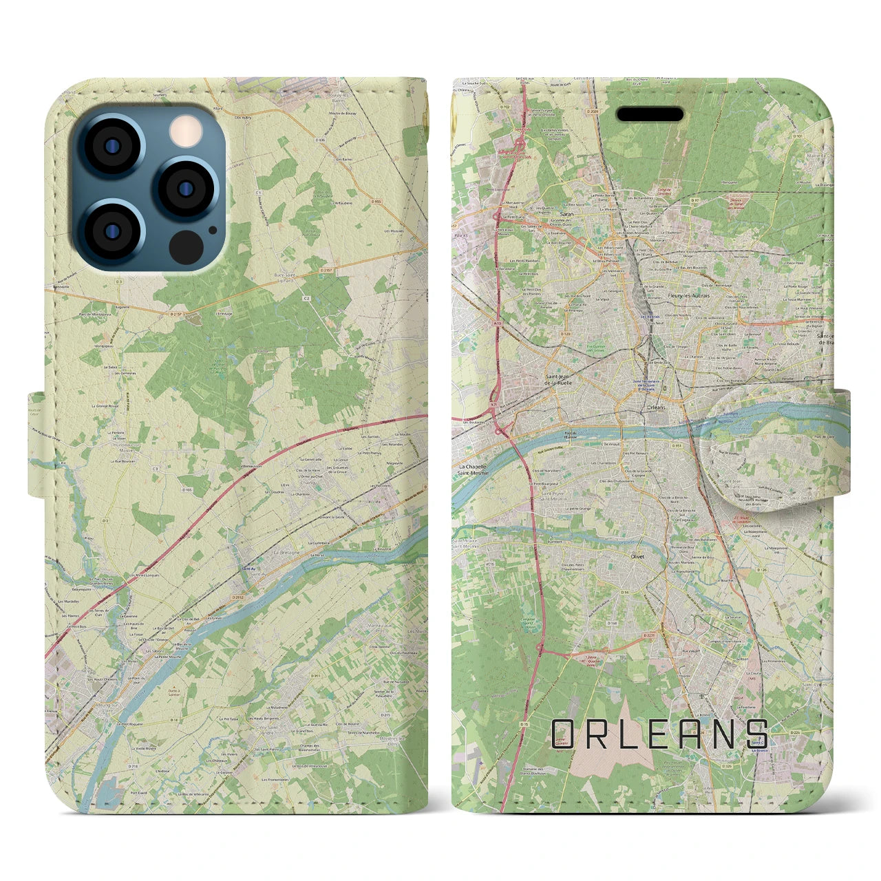 【オルレアン(フランス)】地図柄iPhoneケース(手帳タイプ)ナチュラル・iPhone 12 / 12 Pro 用