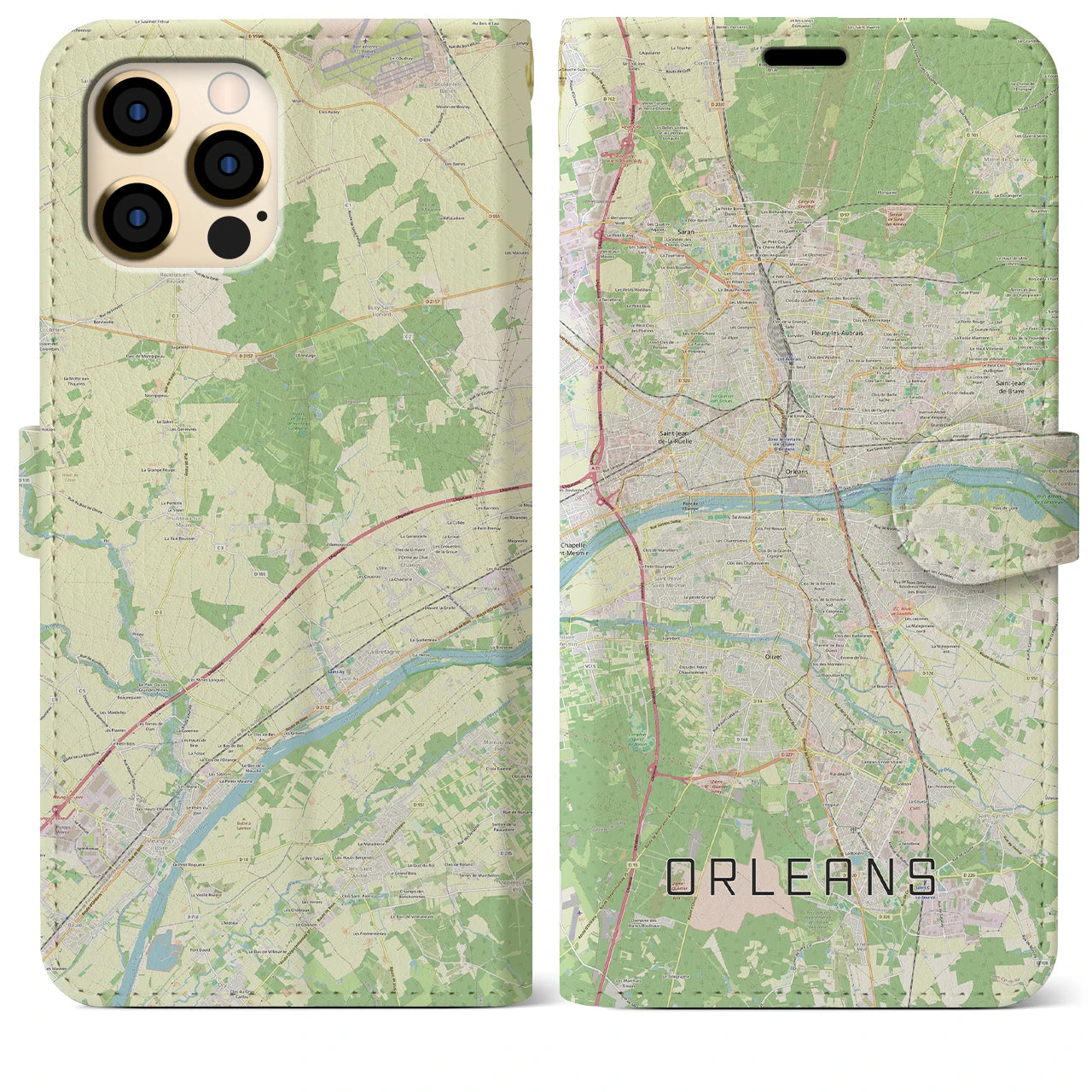 【オルレアン(フランス)】地図柄iPhoneケース(手帳タイプ)