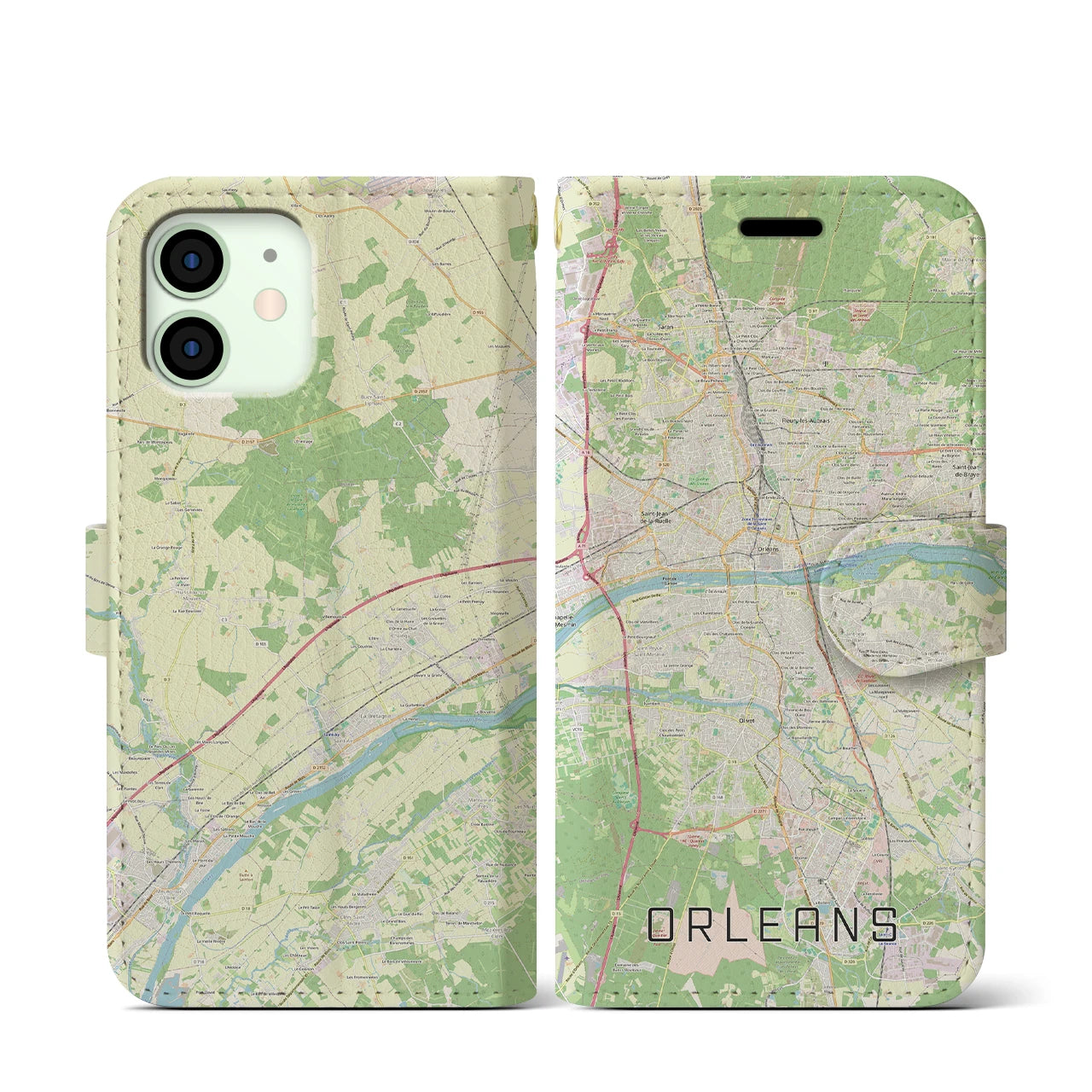 【オルレアン(フランス)】地図柄iPhoneケース(手帳タイプ)ナチュラル・iPhone 12 mini 用