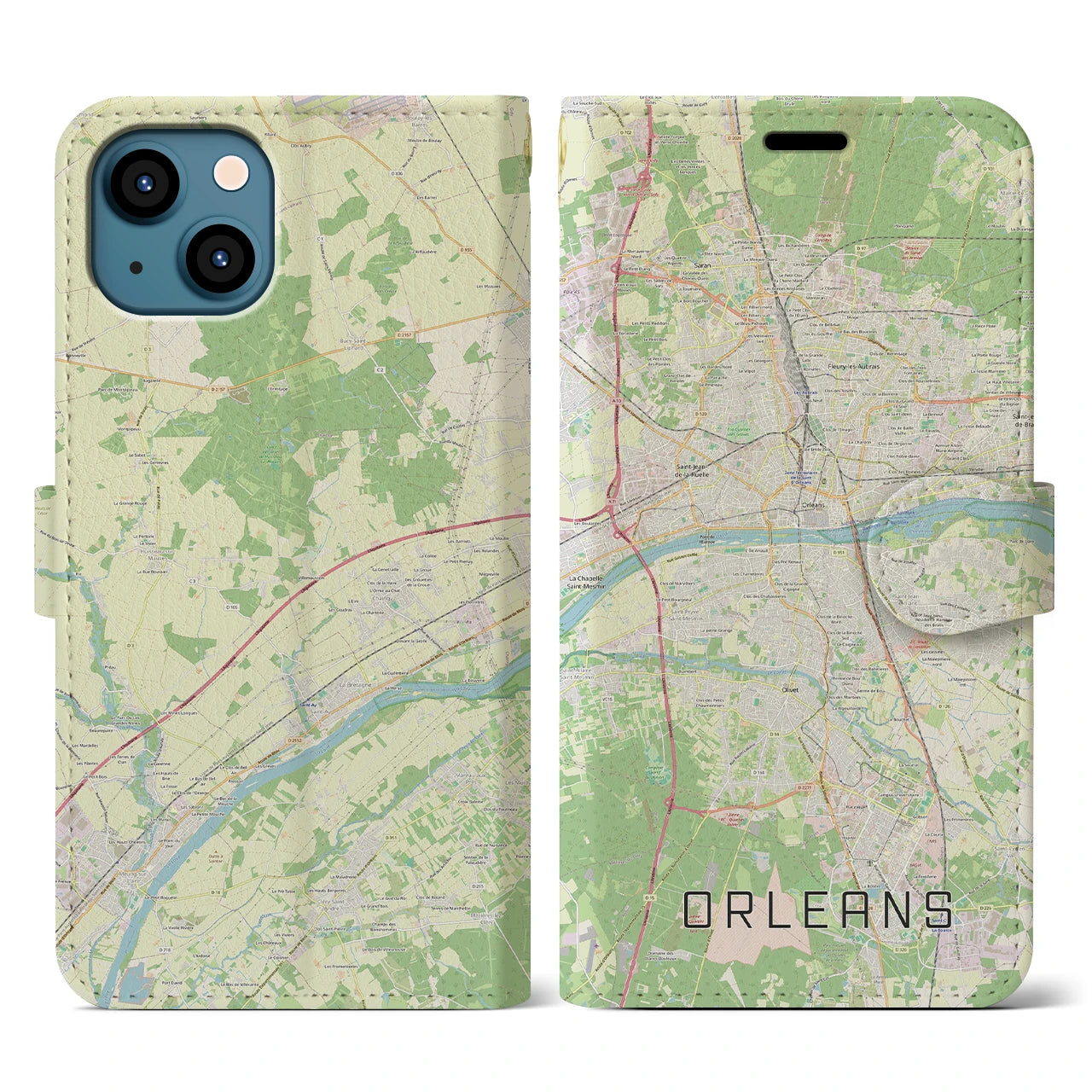 【オルレアン(フランス)】地図柄iPhoneケース(手帳タイプ)ナチュラル・iPhone 13 用