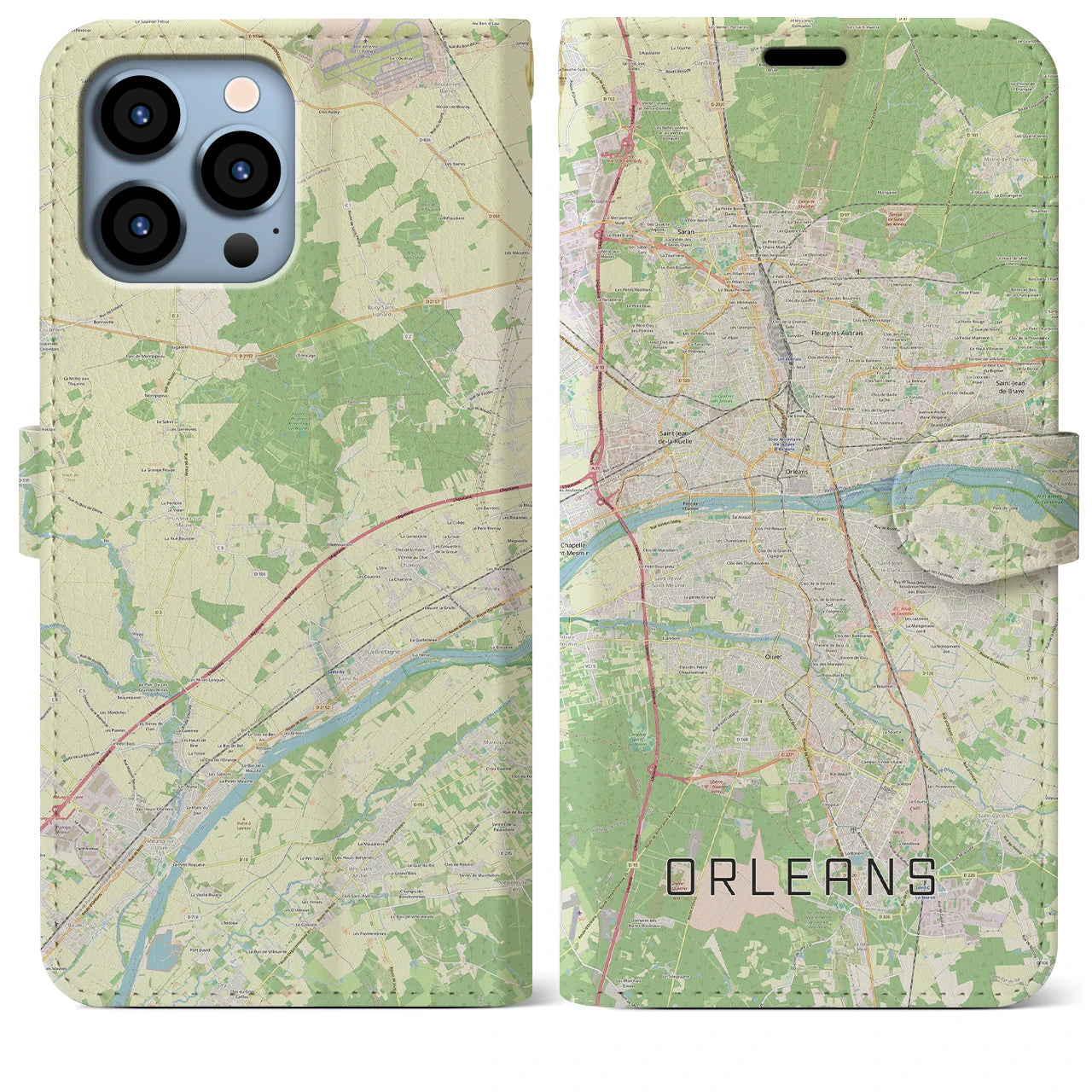【オルレアン(フランス)】地図柄iPhoneケース(手帳タイプ)ナチュラル・iPhone 13 Pro Max 用