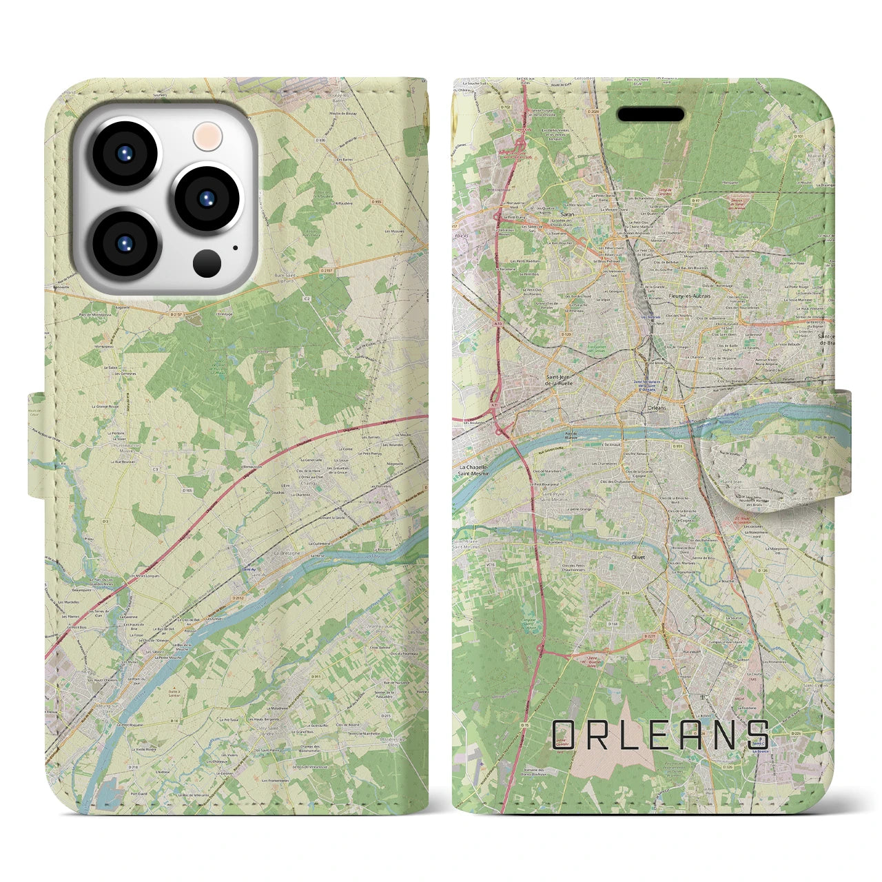 【オルレアン(フランス)】地図柄iPhoneケース(手帳タイプ)ナチュラル・iPhone 13 Pro 用