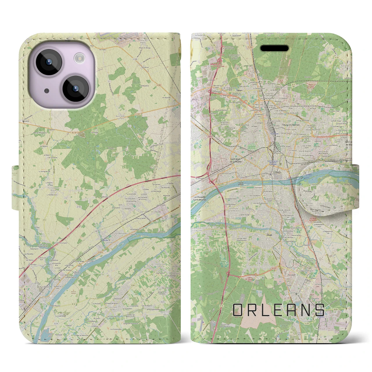 【オルレアン(フランス)】地図柄iPhoneケース(手帳タイプ)ナチュラル・iPhone 14 用
