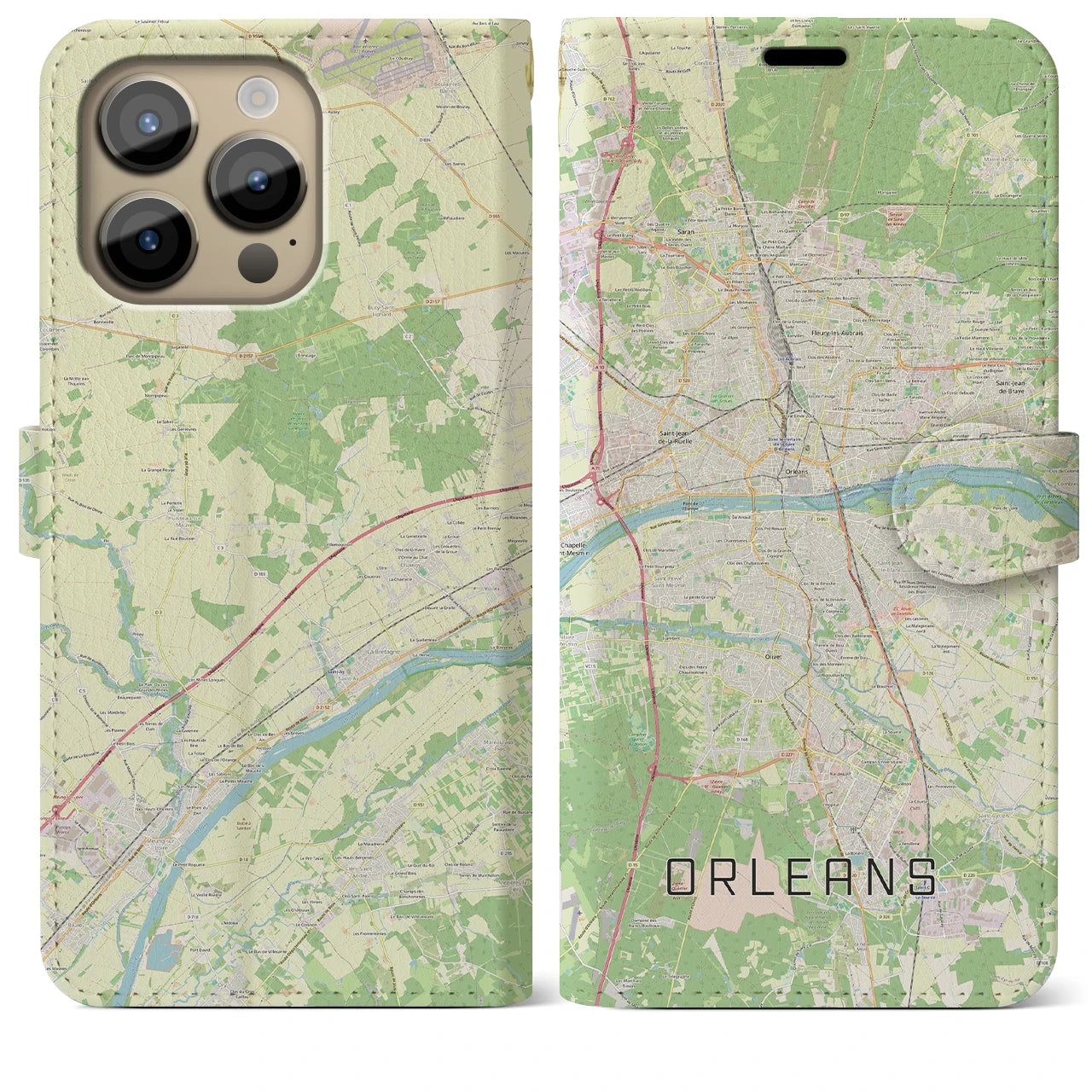 【オルレアン(フランス)】地図柄iPhoneケース(手帳タイプ)ナチュラル・iPhone 14 Pro Max 用