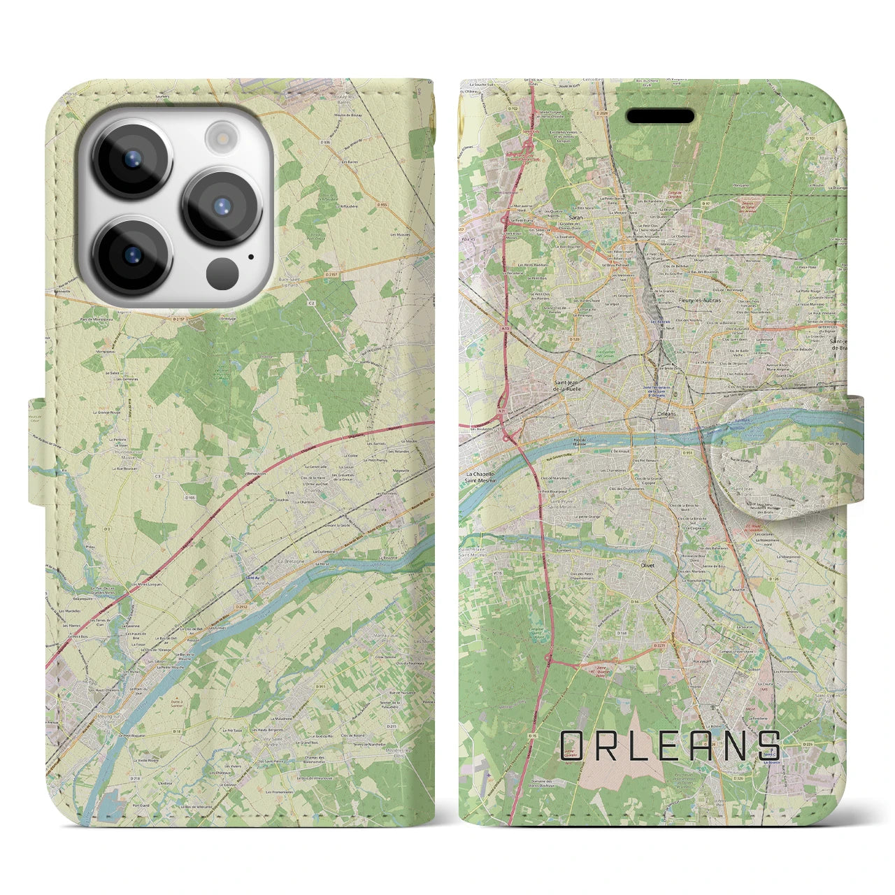 【オルレアン(フランス)】地図柄iPhoneケース(手帳タイプ)ナチュラル・iPhone 14 Pro 用