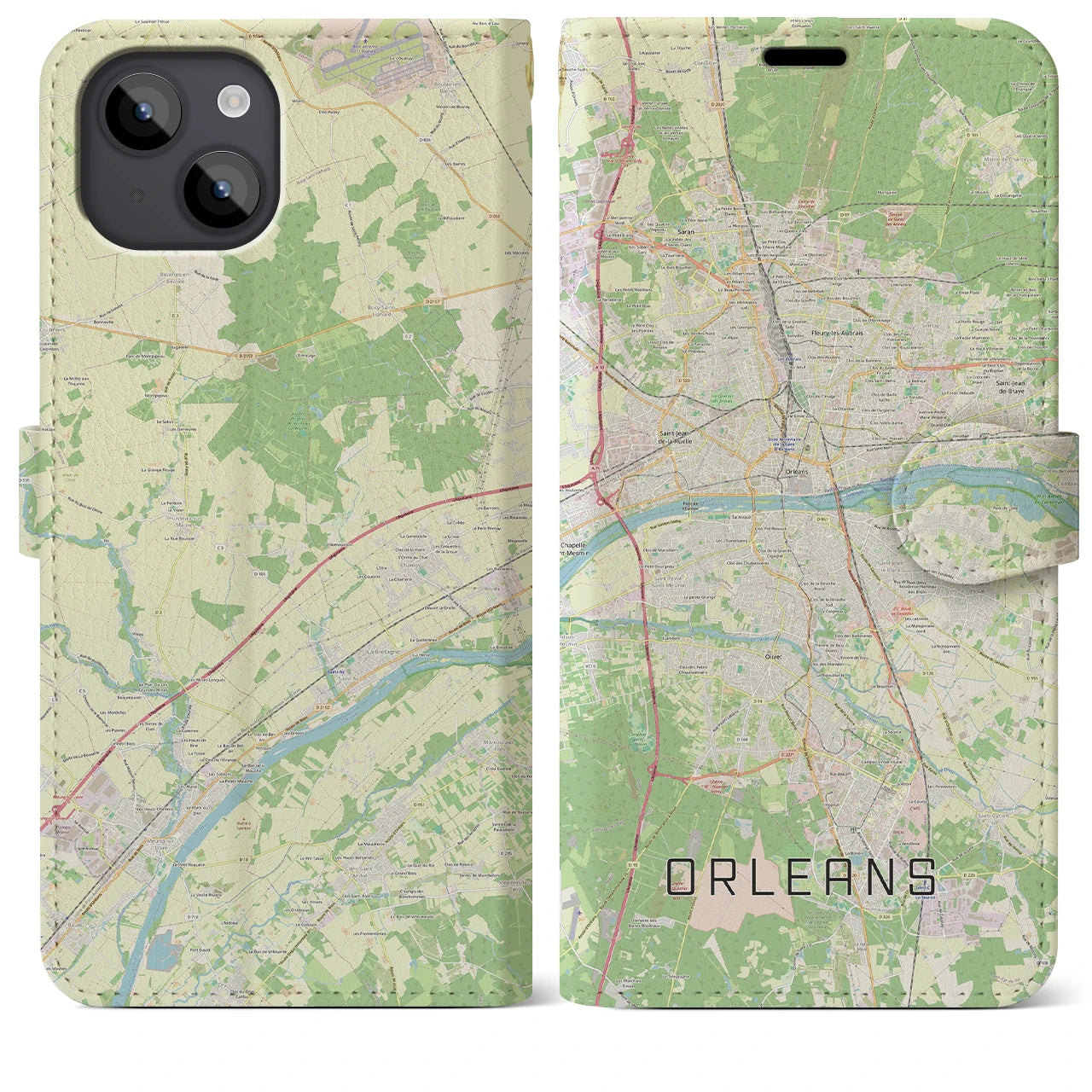 【オルレアン(フランス)】地図柄iPhoneケース(手帳タイプ)ナチュラル・iPhone 14 Plus 用
