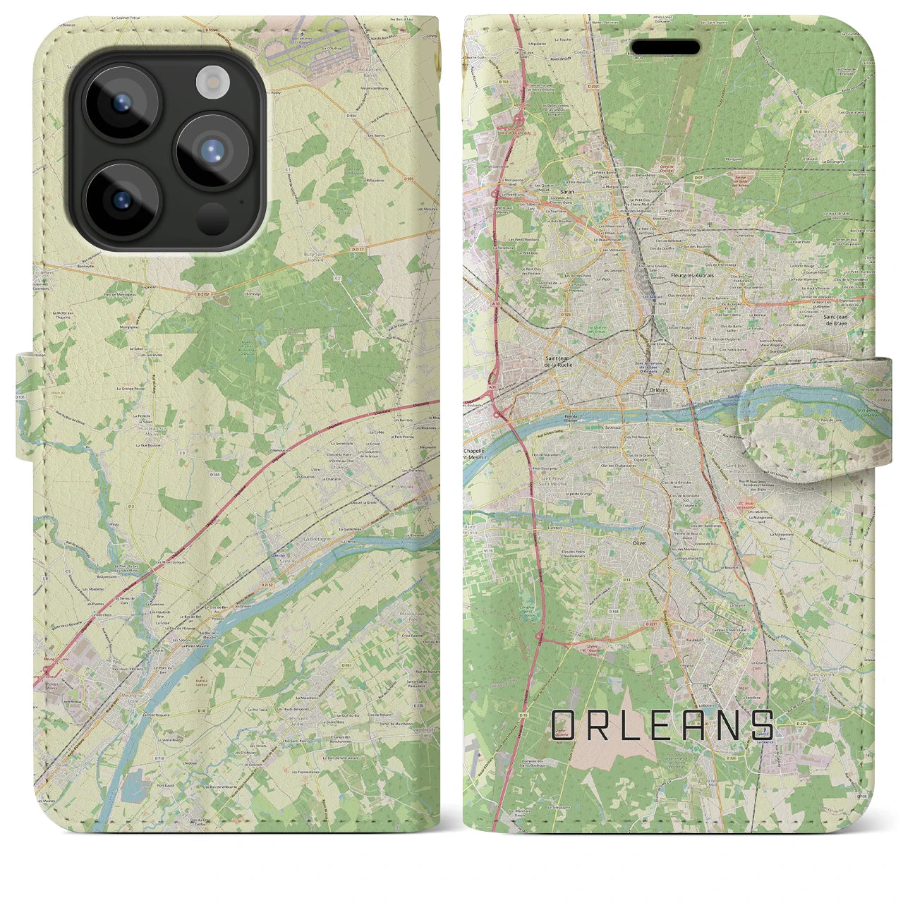 【オルレアン(フランス)】地図柄iPhoneケース(手帳タイプ)ナチュラル・iPhone 15 Pro Max 用