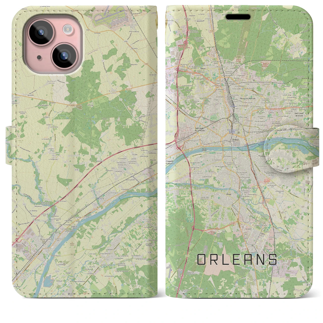 【オルレアン(フランス)】地図柄iPhoneケース(手帳タイプ)ナチュラル・iPhone 15 Plus 用