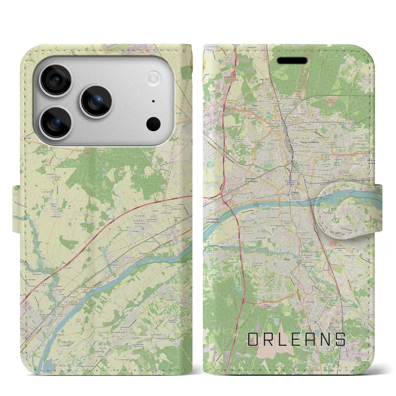 【オルレアン(フランス)】地図柄iPhoneケース(手帳タイプ)