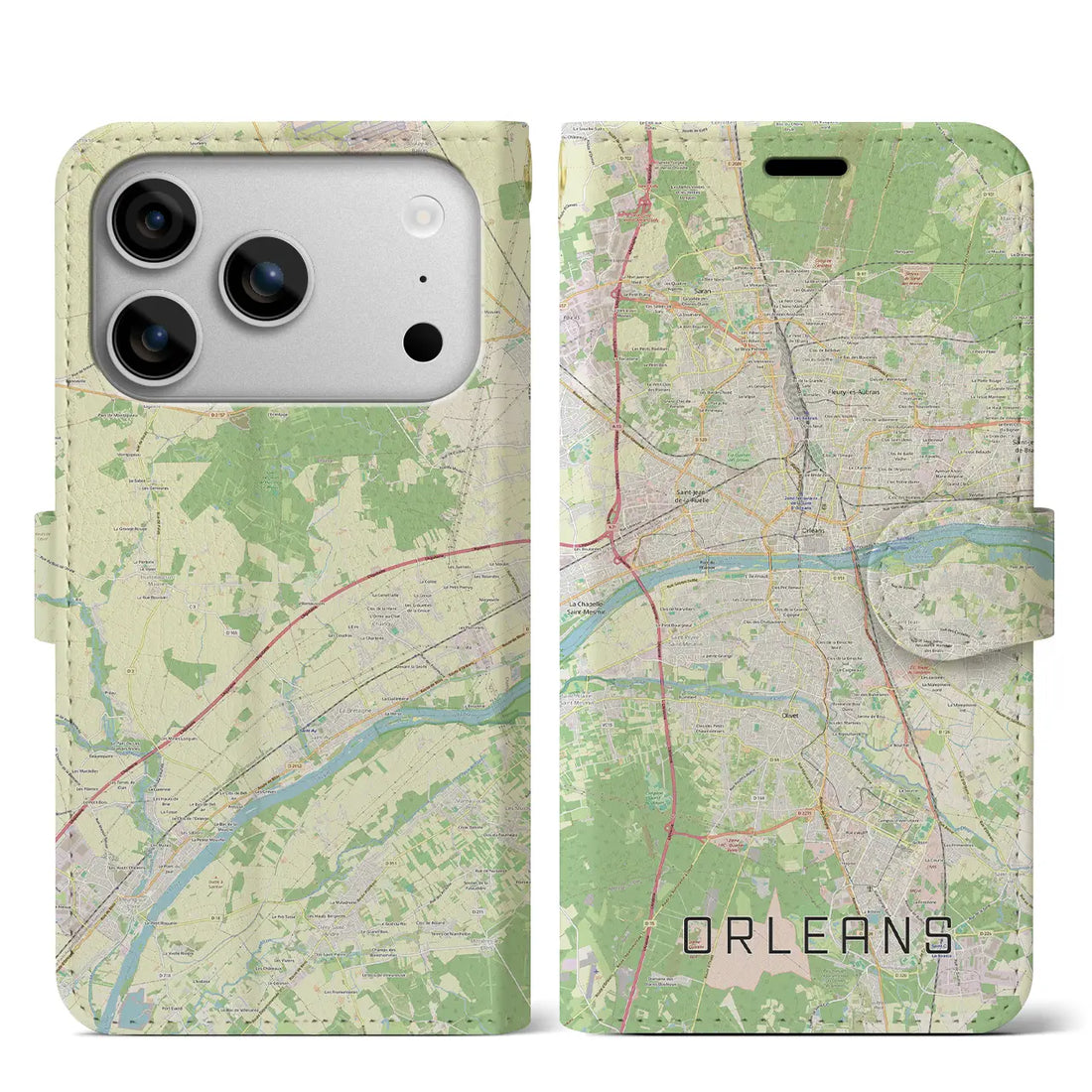 【オルレアン(フランス)】地図柄iPhoneケース(手帳タイプ)モノトーン・iPhone 17 Pro Max 用