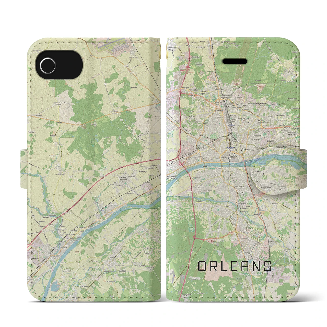 【オルレアン(フランス)】地図柄iPhoneケース(手帳タイプ)ナチュラル・iPhone SE(第3 / 第2世代) / 8 / 7 / 6s / 6 用