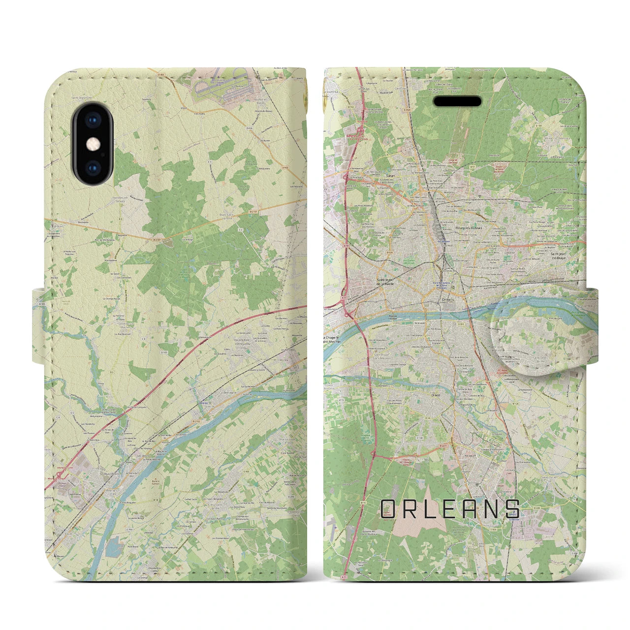【オルレアン(フランス)】地図柄iPhoneケース(手帳タイプ)ナチュラル・iPhone XS / X 用
