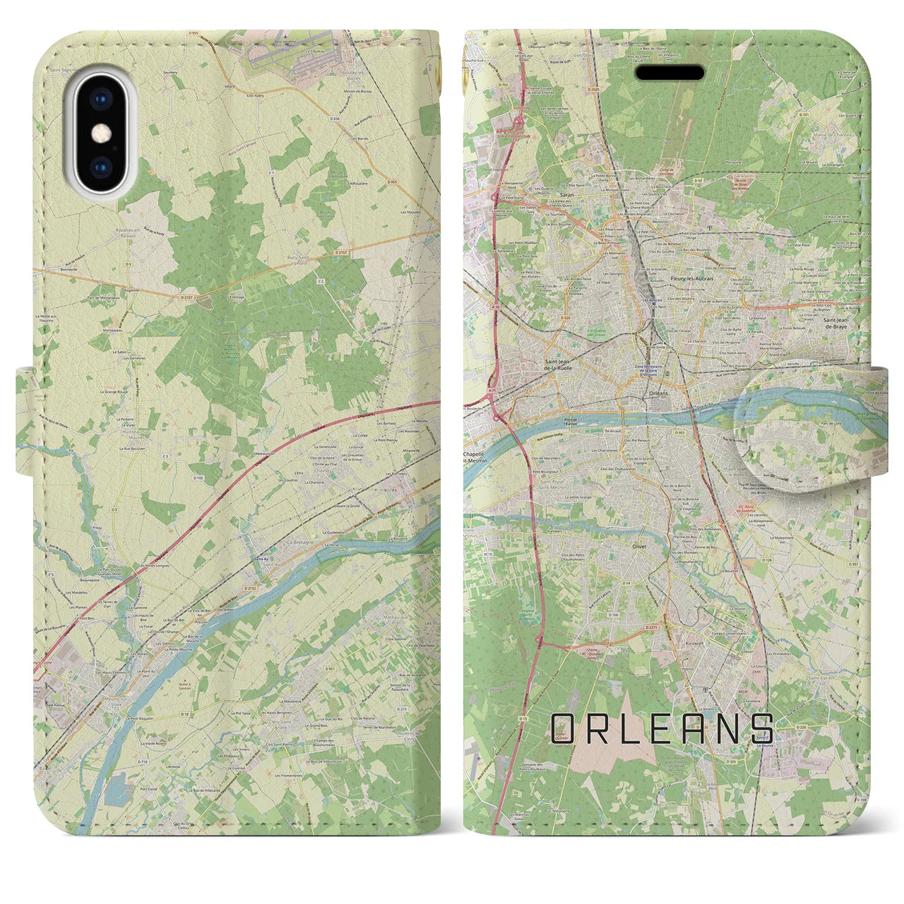 【オルレアン(フランス)】地図柄iPhoneケース(手帳タイプ)ナチュラル・iPhone XS Max 用