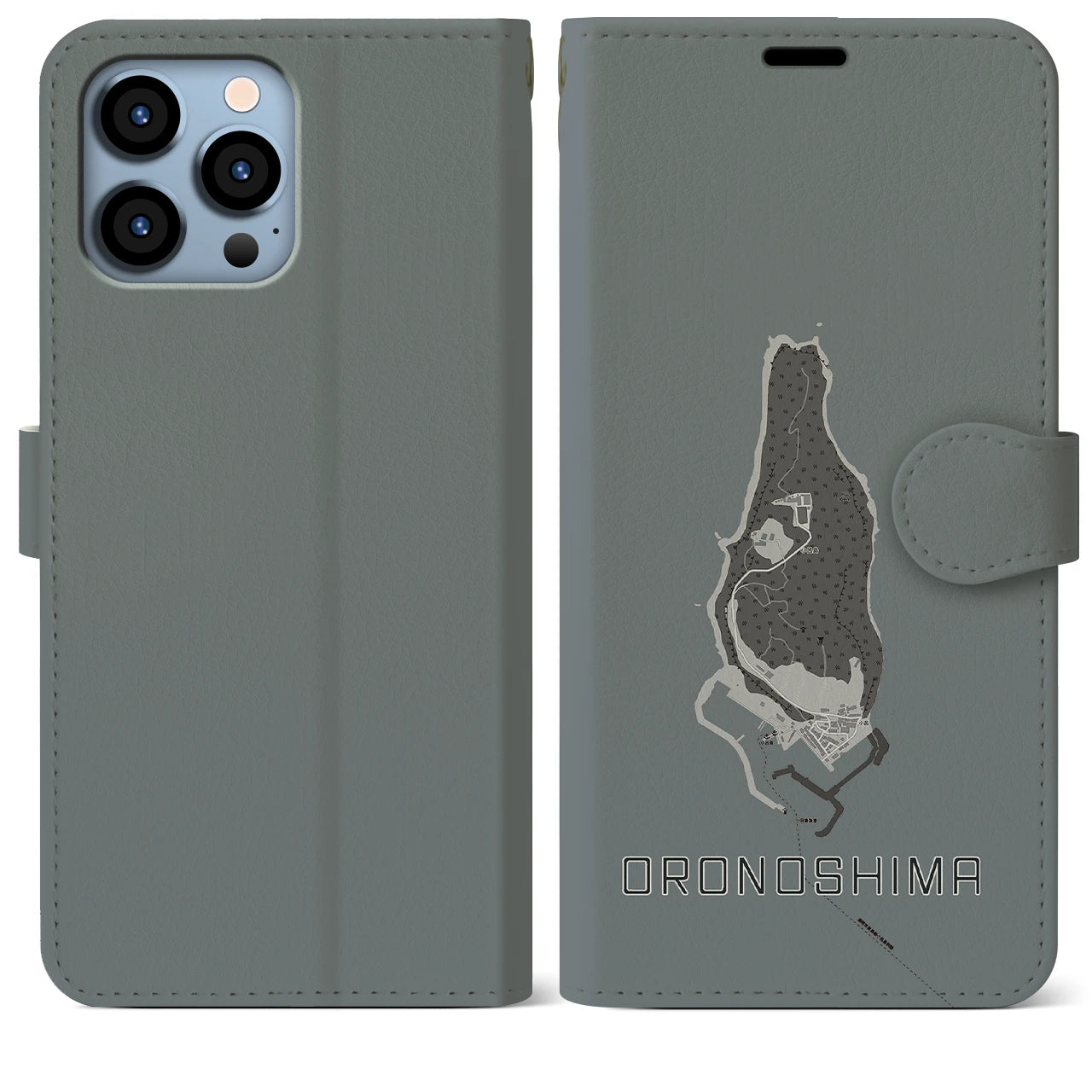 【小呂島(福岡県)】地図柄iPhoneケース(手帳タイプ)モノトーン・iPhone 13 Pro Max 用