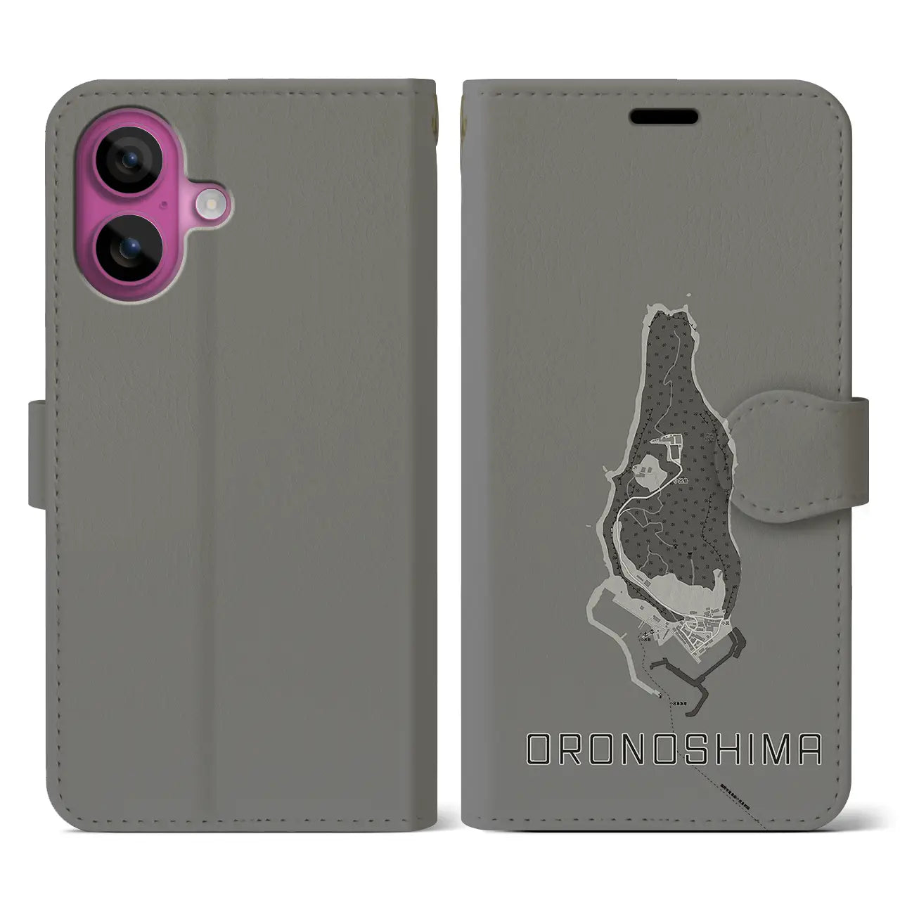 【小呂島(福岡県)】地図柄iPhoneケース(手帳タイプ)モノトーン・iPhone 16 Pro 用