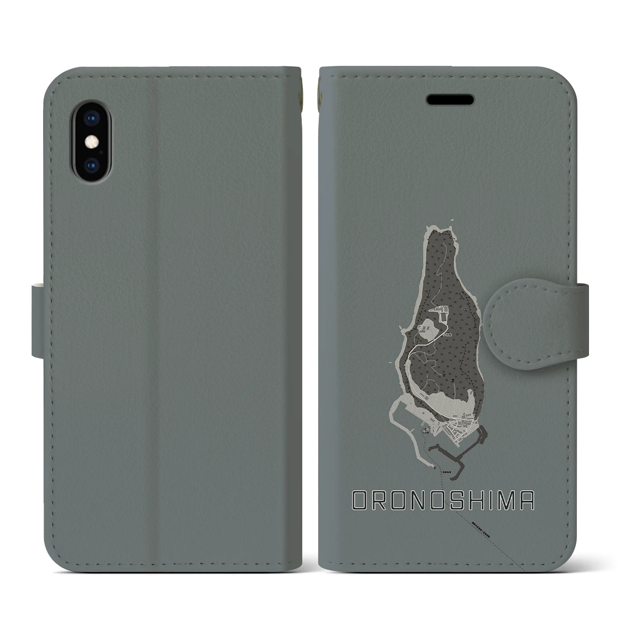 【小呂島(福岡県)】地図柄iPhoneケース(手帳タイプ)モノトーン・iPhone XS / X 用
