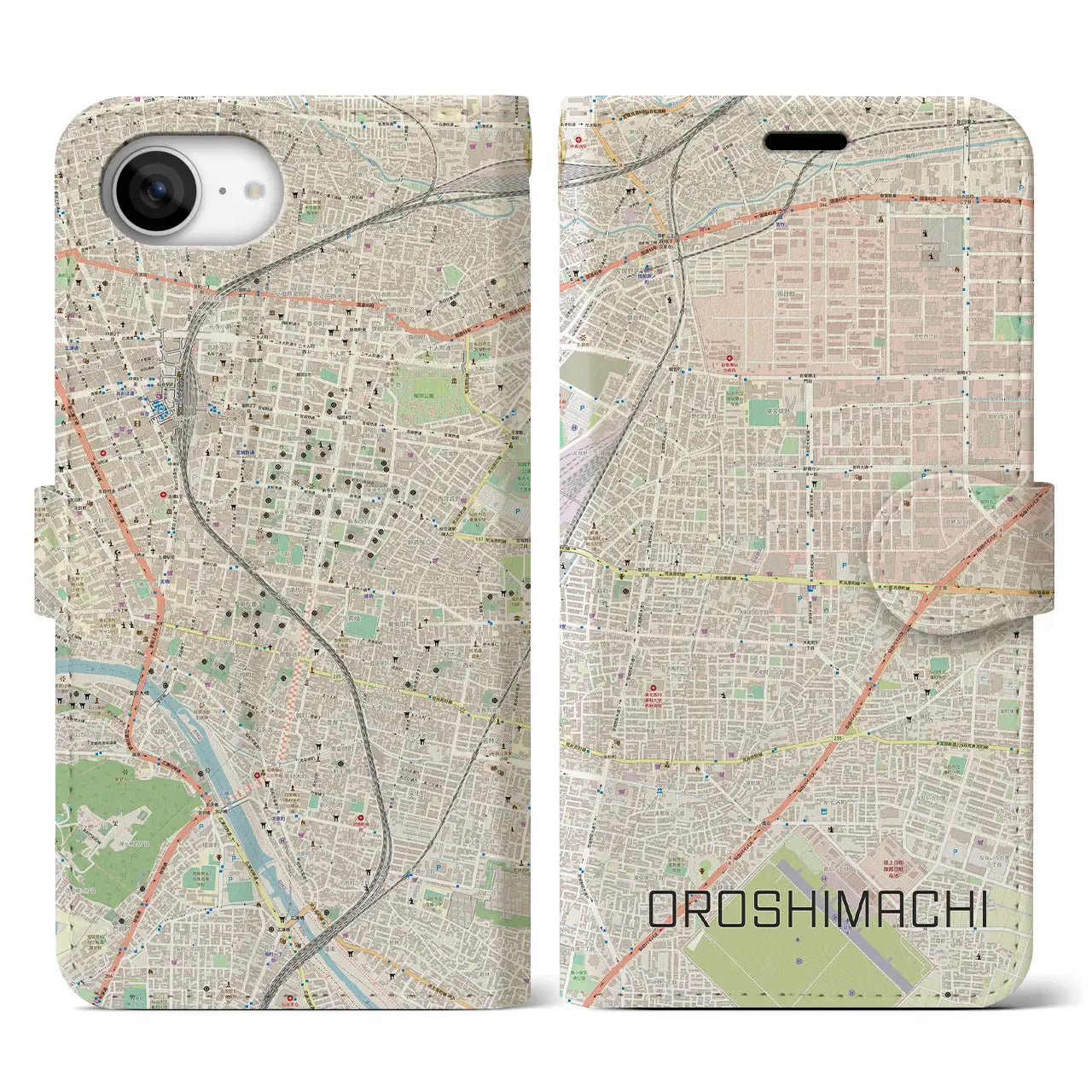 【卸町(宮城県)】地図柄iPhoneケース(手帳タイプ)