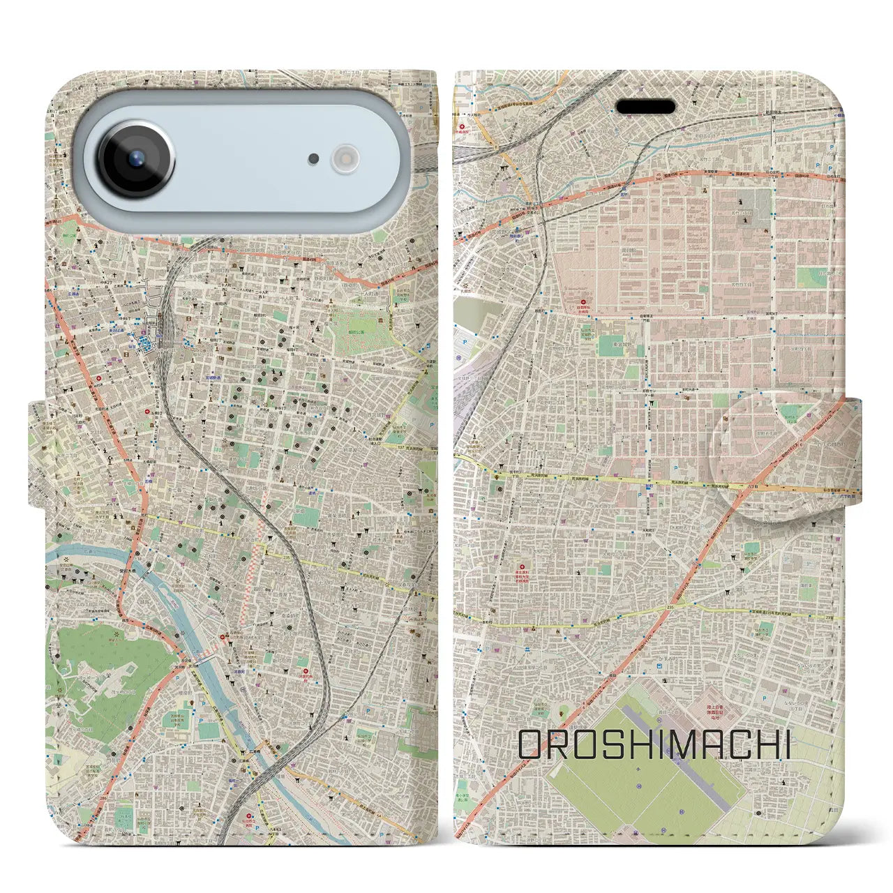 【卸町(宮城県)】地図柄iPhoneケース(手帳タイプ)