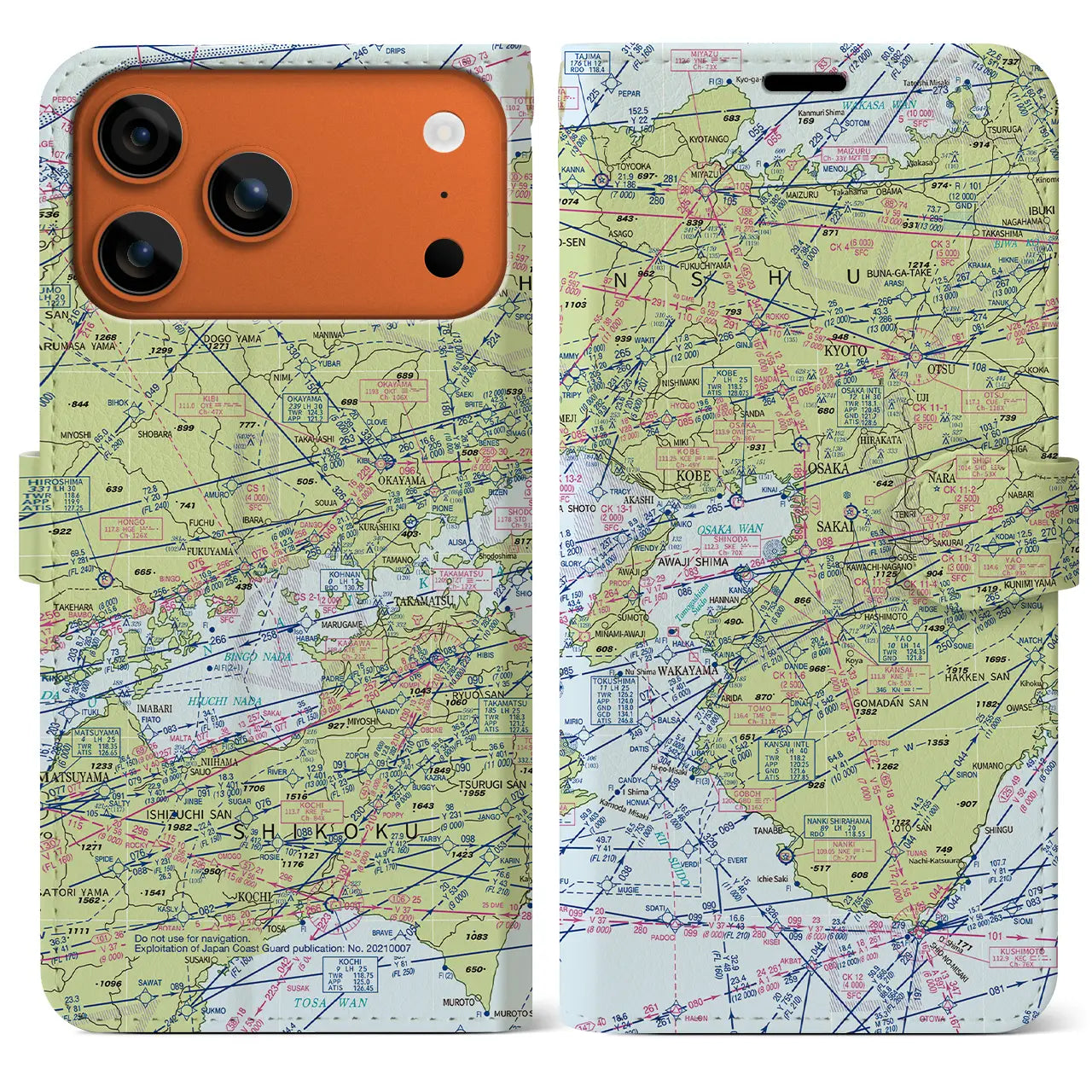 【大阪航空図(大阪府)】航空図iPhoneケース(手帳タイプ)