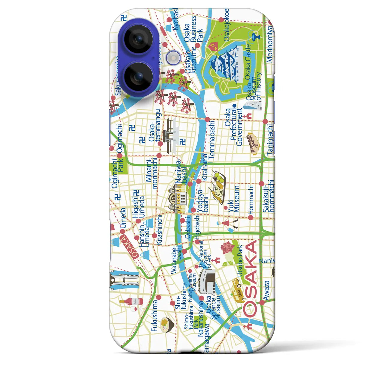 【大阪(イラスト)】イラストマップiPhoneケース(バックカバータイプ)ダーク・iPhone 16 Pro Max 用