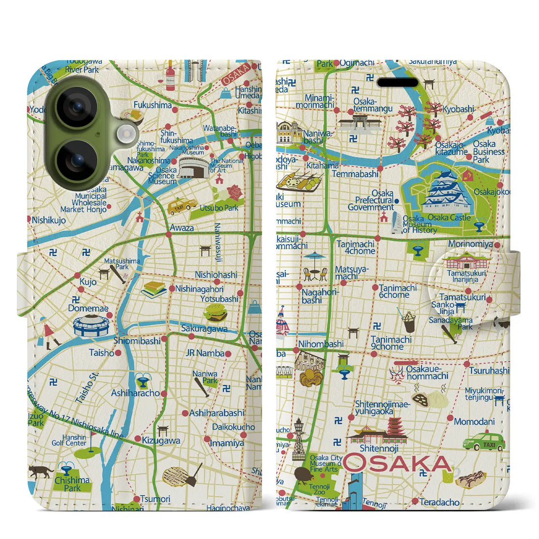 【大阪(イラスト)】イラストマップiPhoneケース(手帳タイプ)ブライト・iPhone 17 Pro Max 用