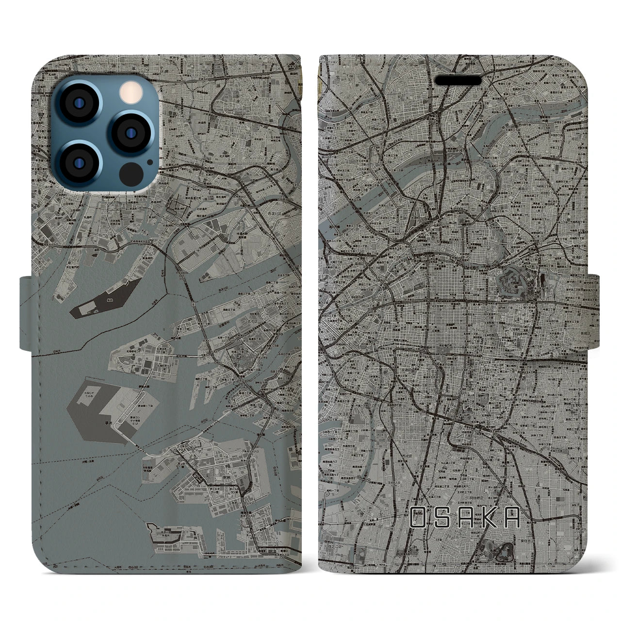 【大阪(大阪府)】地図柄iPhoneケース(手帳タイプ)