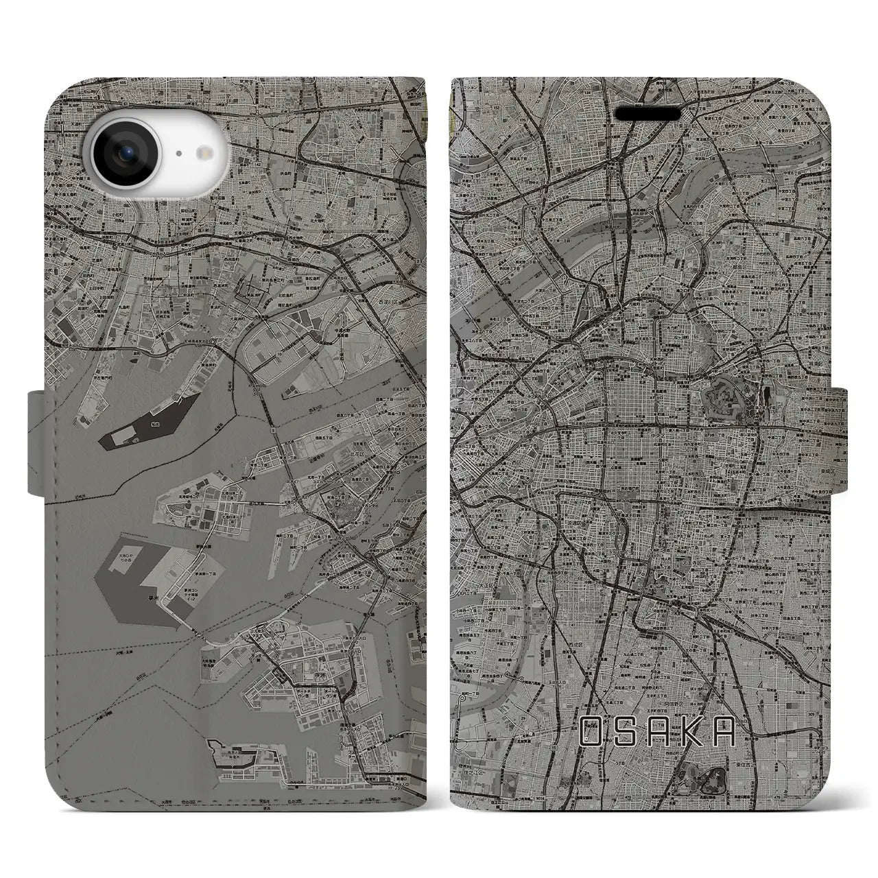 【大阪(大阪府)】地図柄iPhoneケース(手帳タイプ)