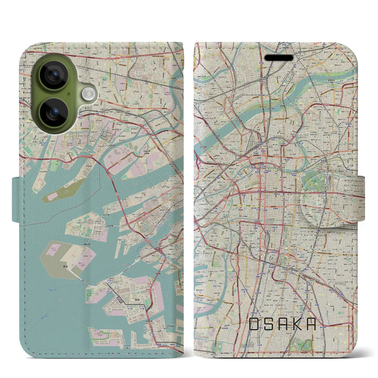 【大阪(大阪府)】地図柄iPhoneケース(手帳タイプ)ナチュラル・iPhone 17 Pro Max 用