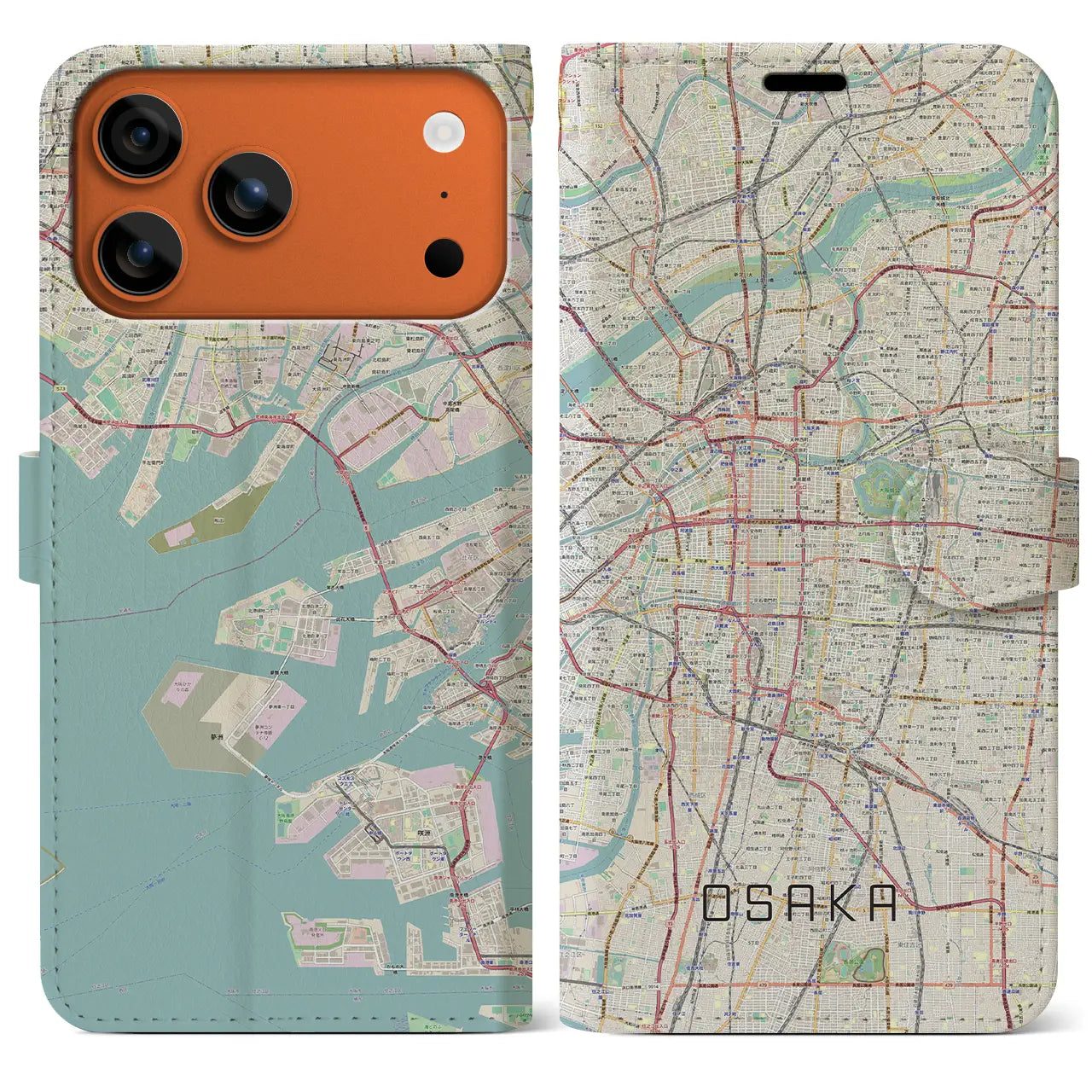 【大阪(大阪府)】地図柄iPhoneケース(手帳タイプ)