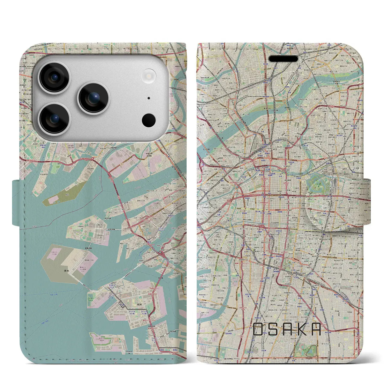 【大阪(大阪府)】地図柄iPhoneケース(手帳タイプ)