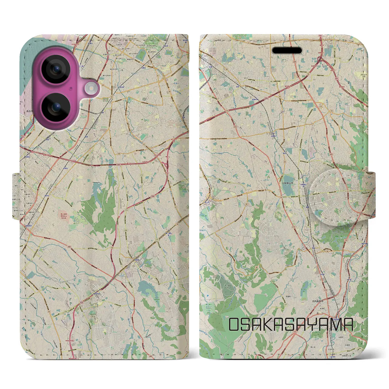 【大阪狭山(大阪府)】地図柄iPhoneケース(手帳タイプ)ナチュラル・iPhone 16 Pro 用