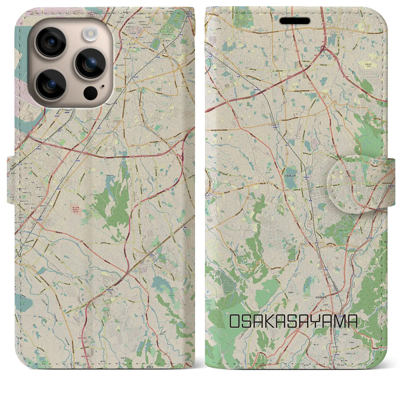 【大阪狭山(大阪府)】地図柄iPhoneケース(手帳タイプ)ナチュラル・iPhone 16 Plus 用