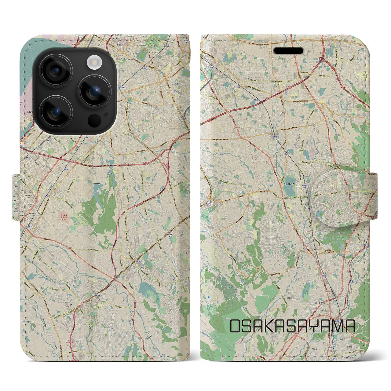 【大阪狭山(大阪府)】地図柄iPhoneケース(手帳タイプ)ナチュラル・iPhone 16 用