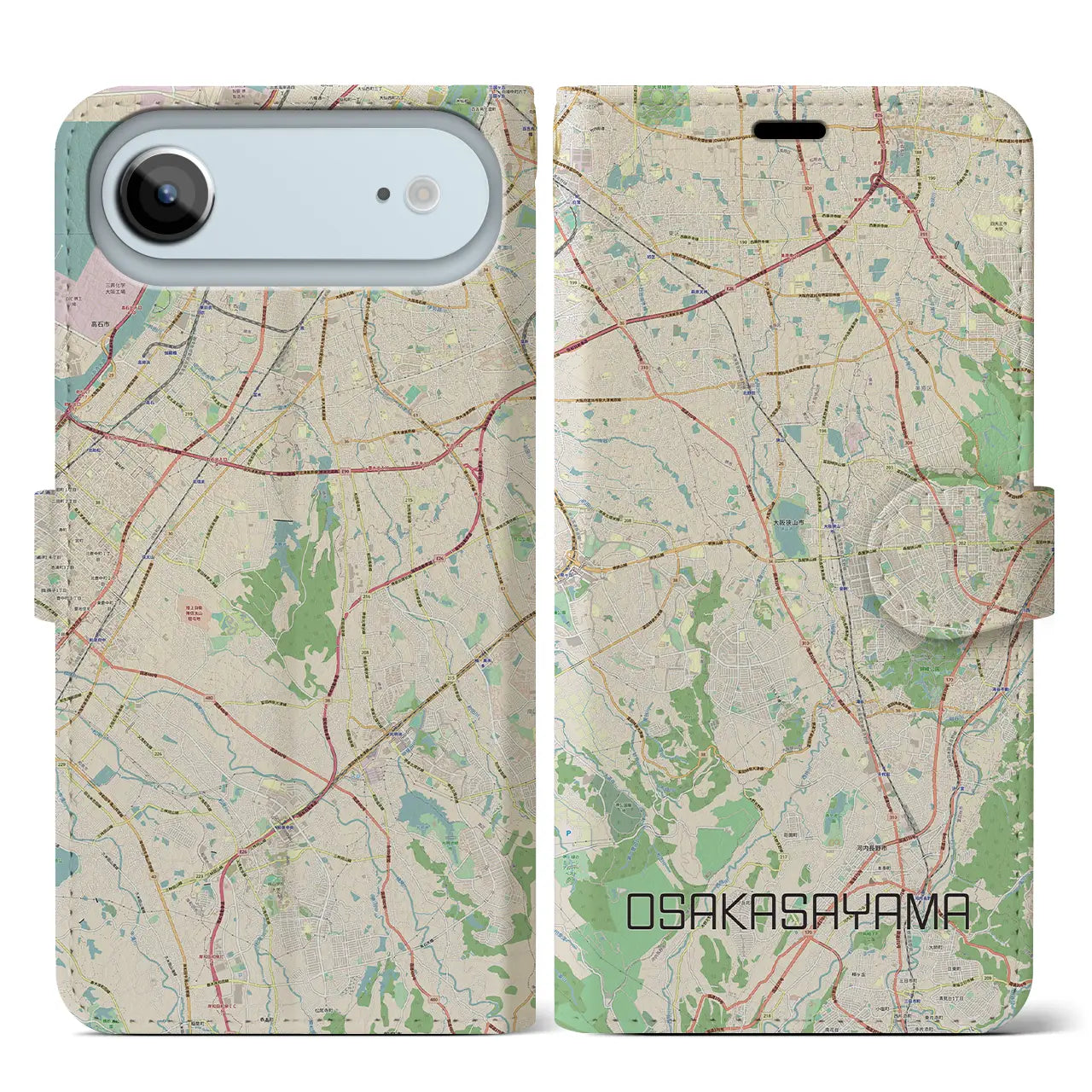 【大阪狭山(大阪府)】地図柄iPhoneケース(手帳タイプ)ナチュラル・iPhone 17 Pro Max 用