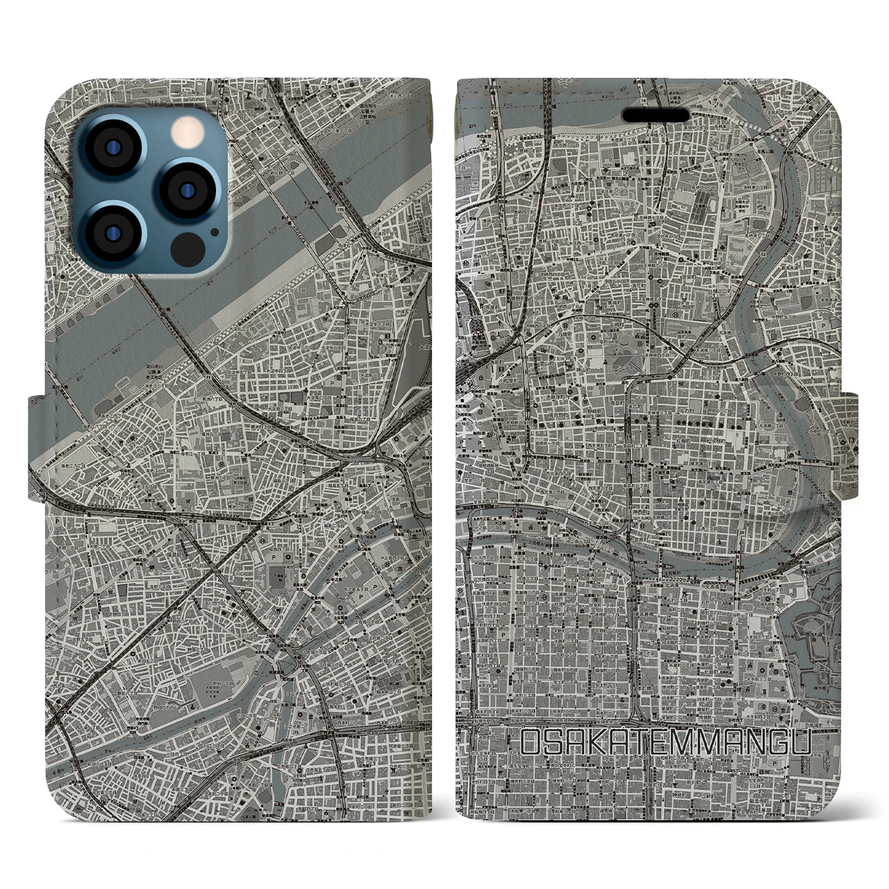 【大阪天満宮(大阪府)】地図柄iPhoneケース(手帳タイプ)