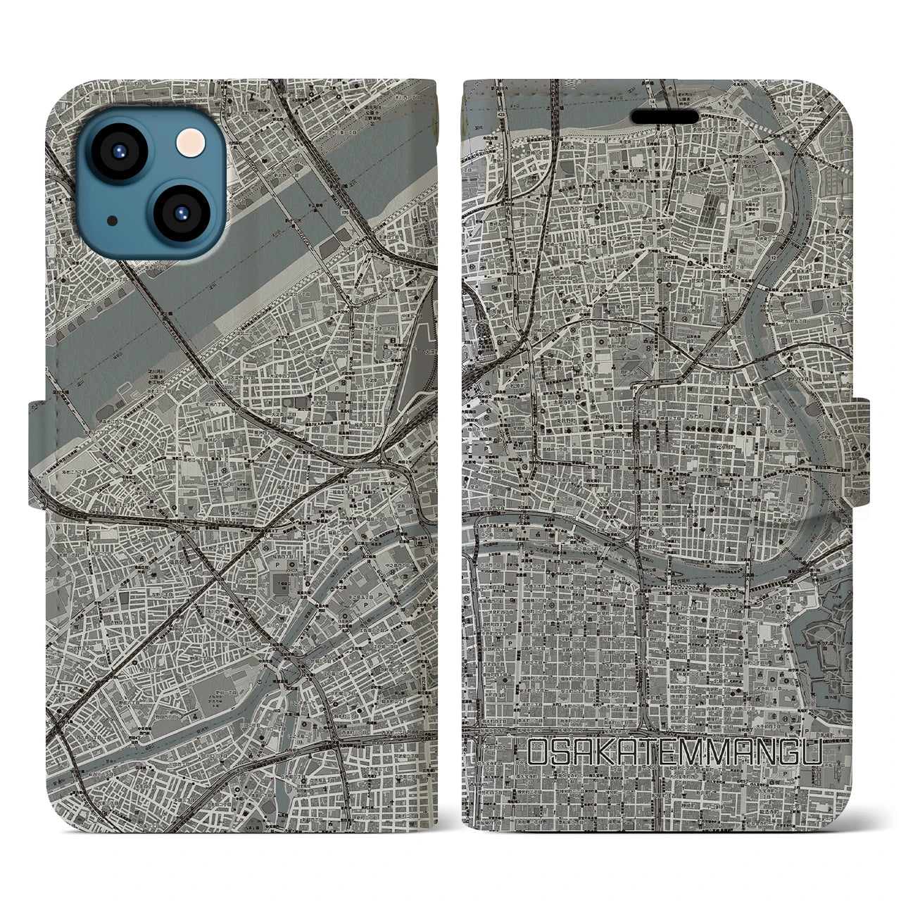 【大阪天満宮(大阪府)】地図柄iPhoneケース(手帳タイプ)