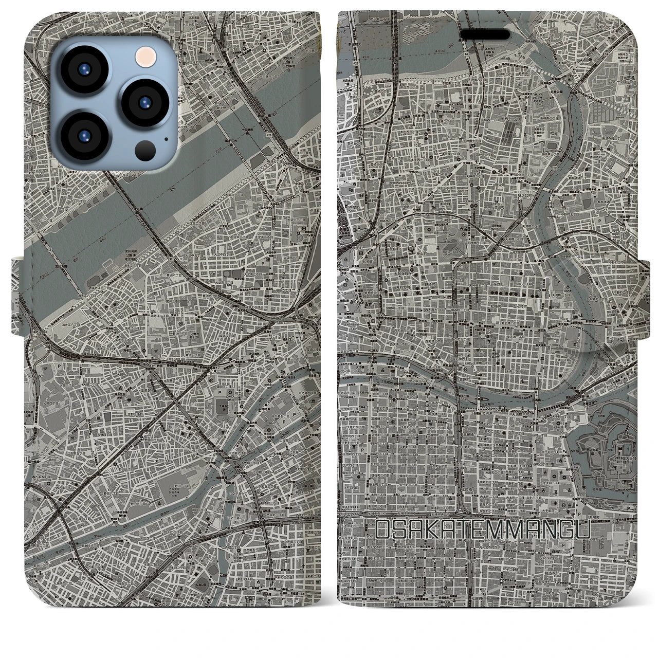 【大阪天満宮(大阪府)】地図柄iPhoneケース(手帳タイプ)