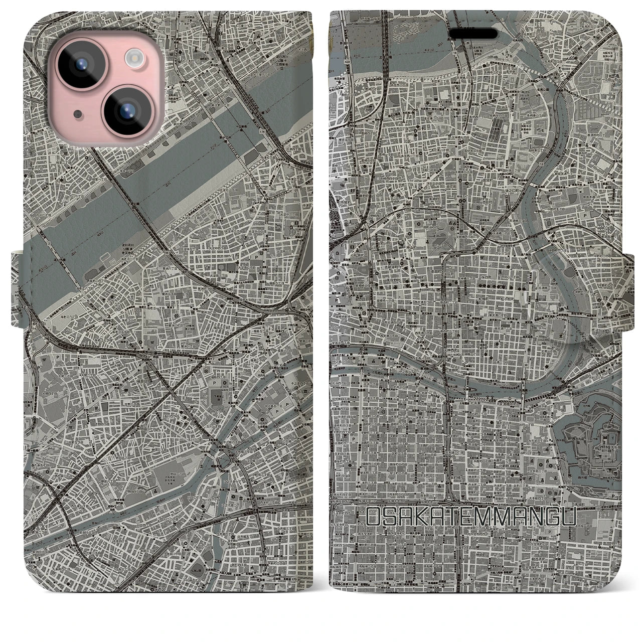 【大阪天満宮(大阪府)】地図柄iPhoneケース(手帳タイプ)