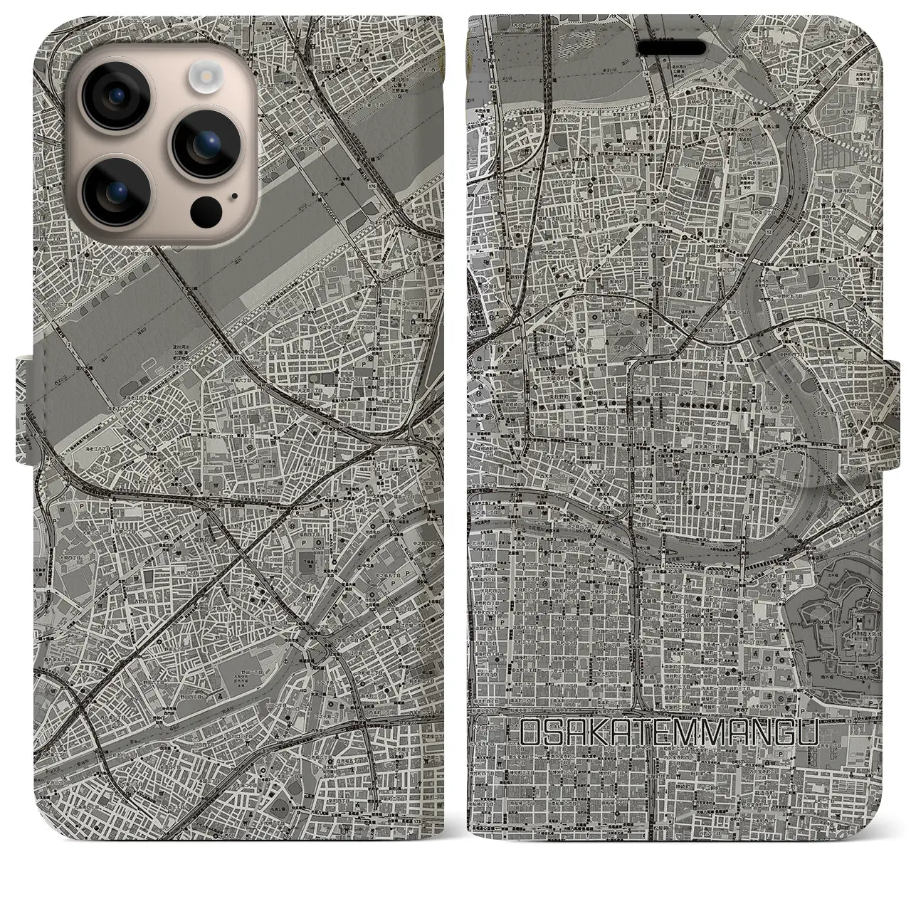 【大阪天満宮(大阪府)】地図柄iPhoneケース(手帳タイプ)