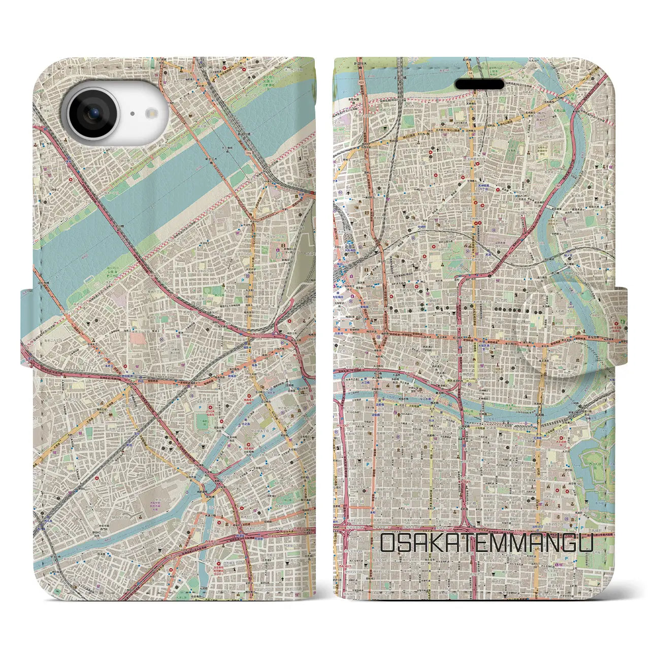 【大阪天満宮(大阪府)】地図柄iPhoneケース(手帳タイプ)