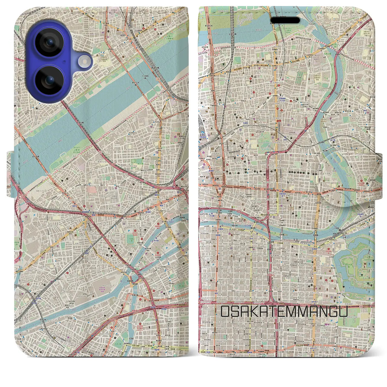【大阪天満宮(大阪府)】地図柄iPhoneケース(手帳タイプ)ナチュラル・iPhone 16 Pro Max 用