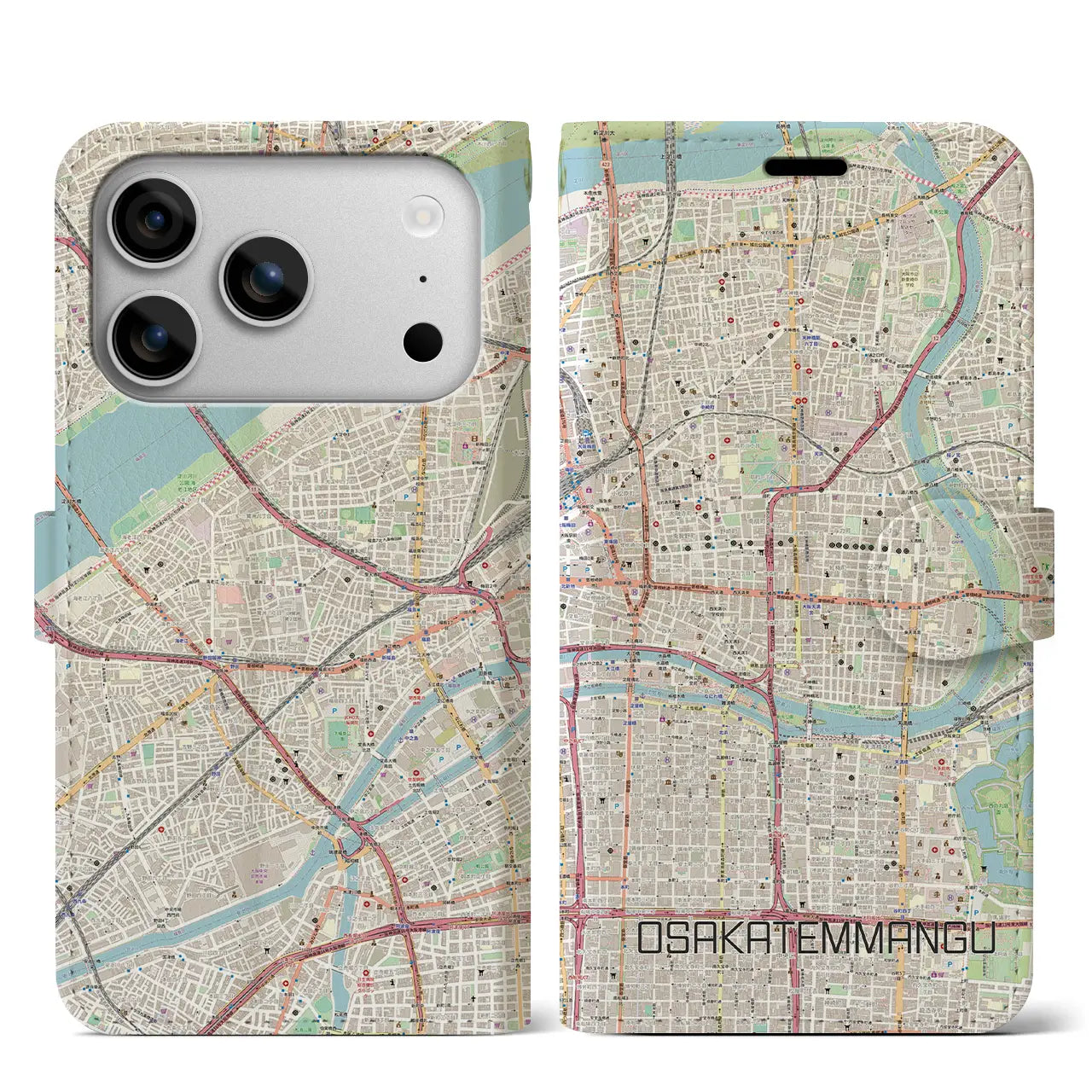 【大阪天満宮(大阪府)】地図柄iPhoneケース(手帳タイプ)