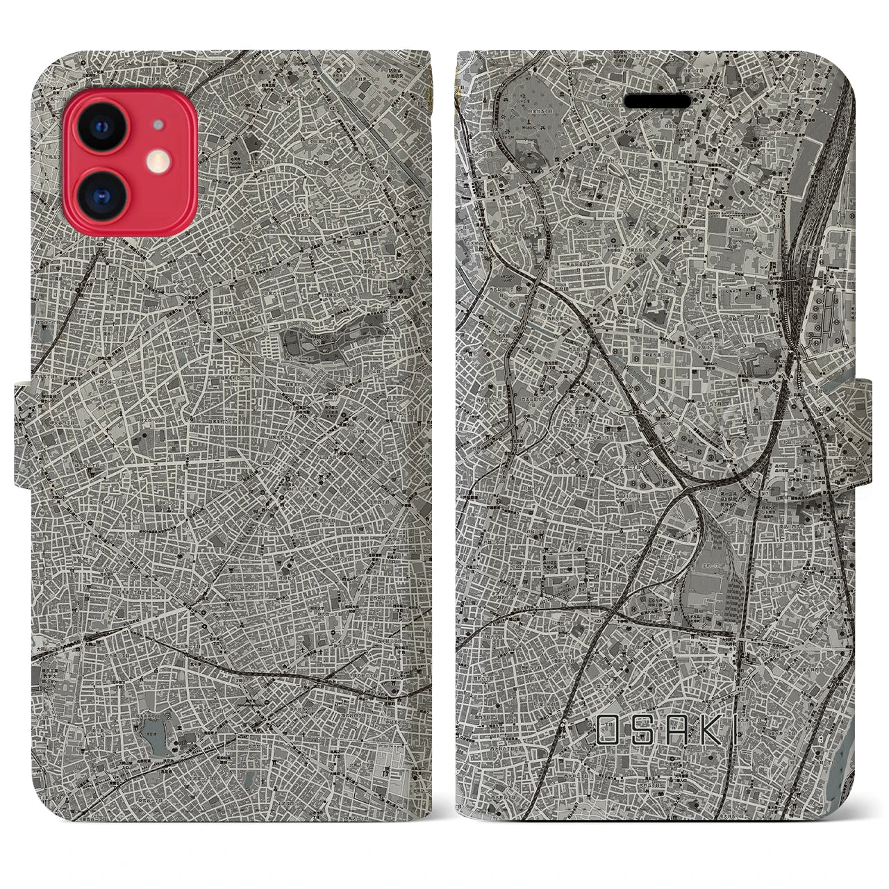 【大崎(東京都)】地図柄iPhoneケース(手帳タイプ)モノトーン・iPhone 11 用