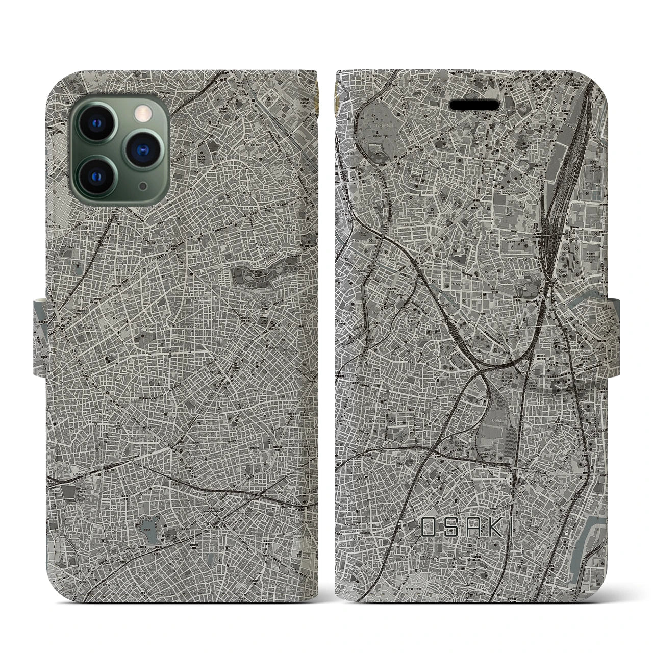 【大崎(東京都)】地図柄iPhoneケース(手帳タイプ)モノトーン・iPhone 11 Pro 用
