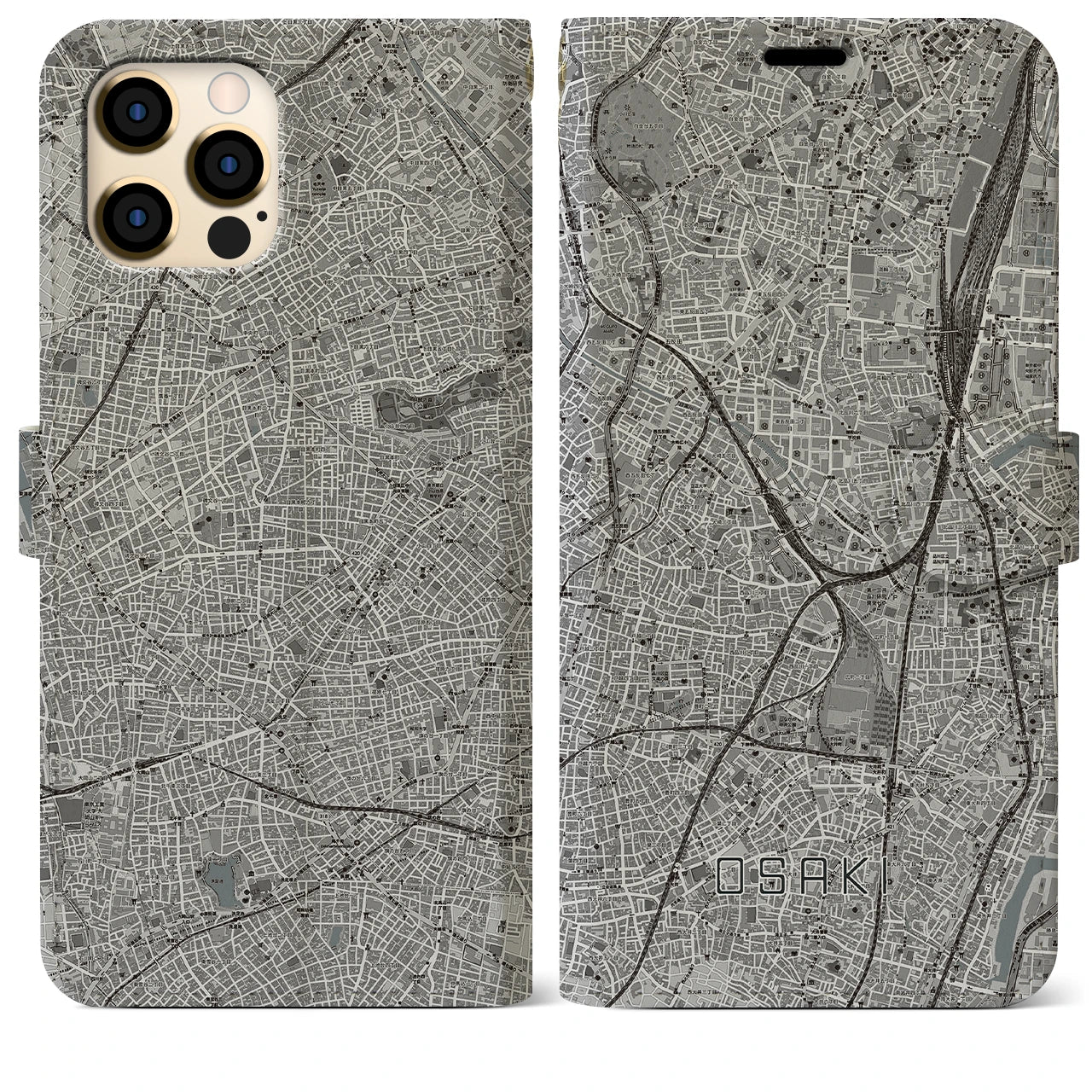 【大崎(東京都)】地図柄iPhoneケース(手帳タイプ)モノトーン・iPhone 12 Pro Max 用