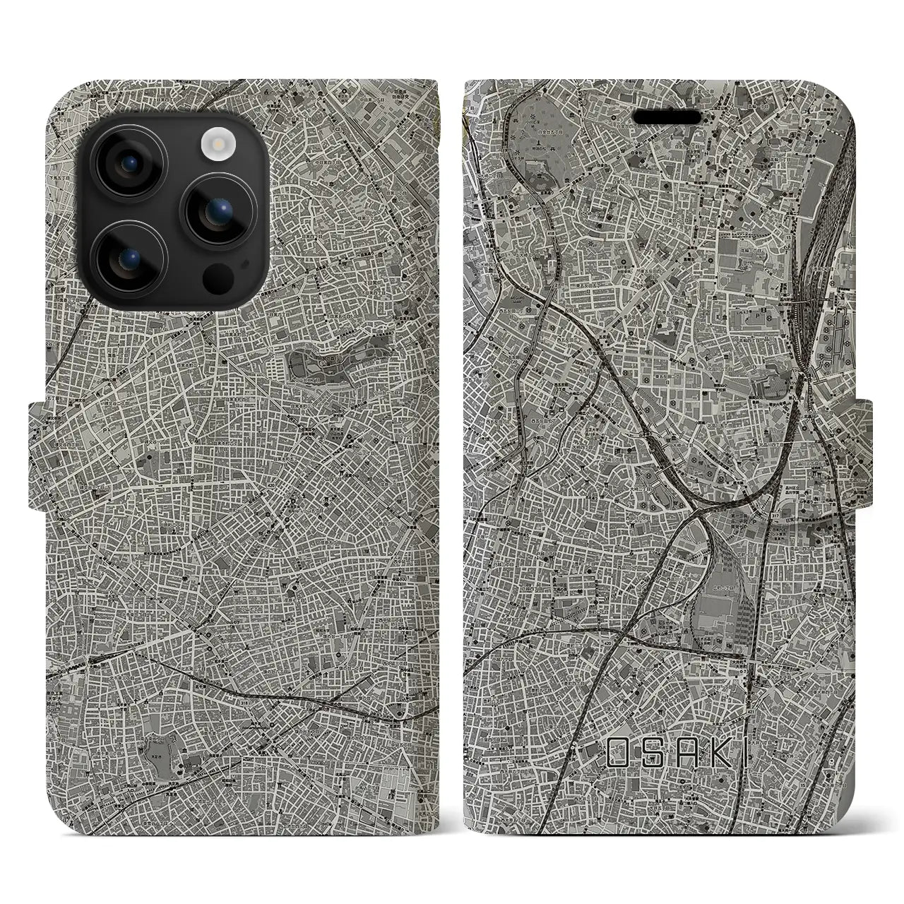 【大崎(東京都)】地図柄iPhoneケース(手帳タイプ)モノトーン・iPhone 16 用